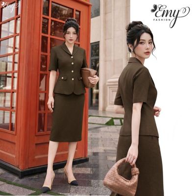[LƯU Ý SẢN PHẨM CHỈ VÁY] Váy Thiết Kế EMY Thời Trang Cao Cấp V4105 Vải Linen Hàn Ánh Nâu Sang Chảnh Đi Tiệc