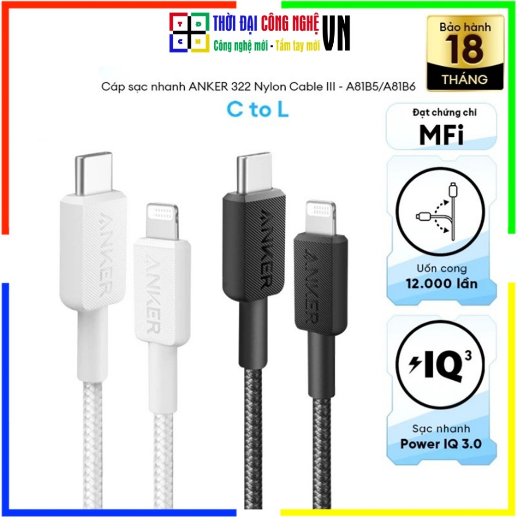 Cáp Sạc Nhanh ANKER 322 USB-C To L - A81B5 / A81B6 - Chính Hãng Viettel Phân Phối - Bảo Hành 18Th Vi