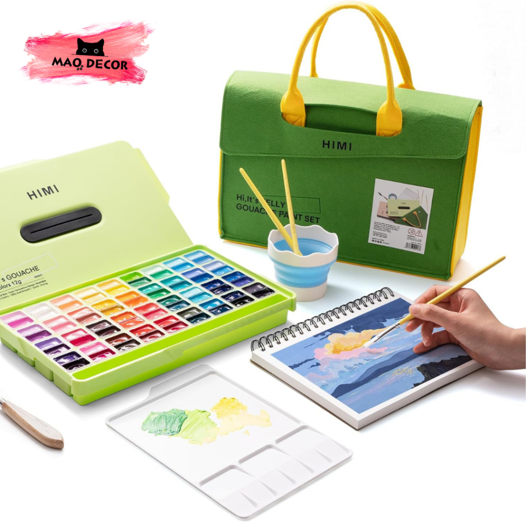 [New 2026] Combo Màu Gouache Himi Twin Go Pack, 72 Màu Himi Sinh Đôi (Kèm Bộ Dụng Cụ Vẽ, Túi Đựng)
