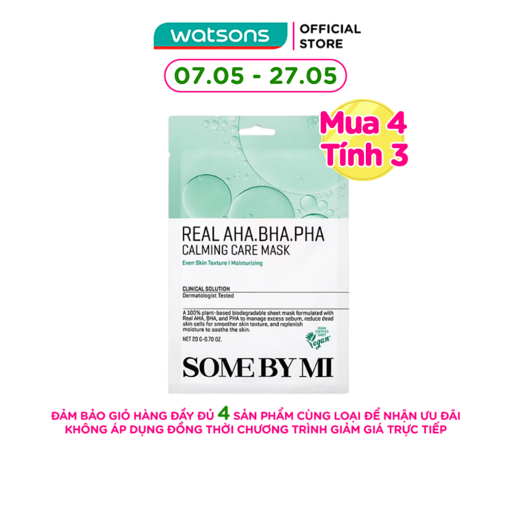 [Mã FMCGWA101 giảm 8% đơn 250K] Mặt Nạ Giấy Some By Mi Real AHA-BHA-PHA Calming Care Mask 20g