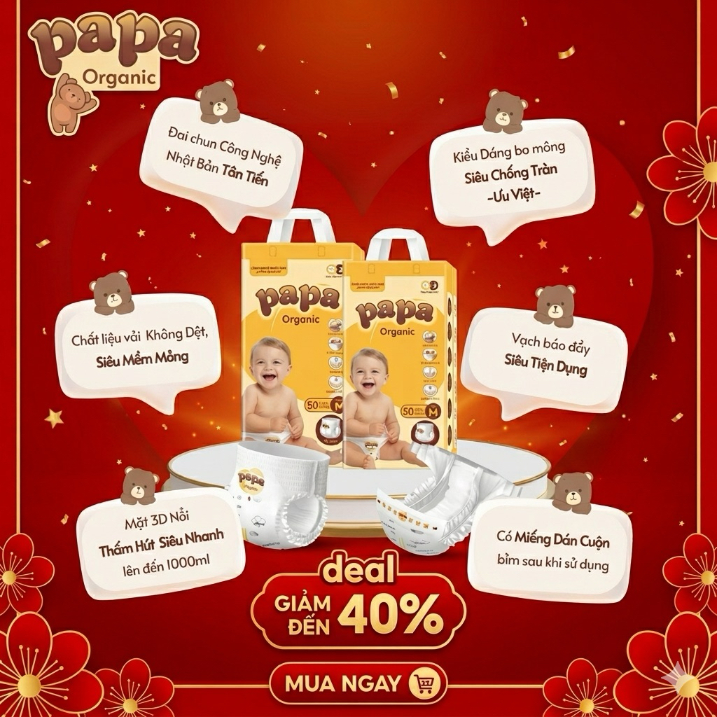(ko qua) Bỉm papa oganic công nghệ nhật bản đủ size m đến 5xl