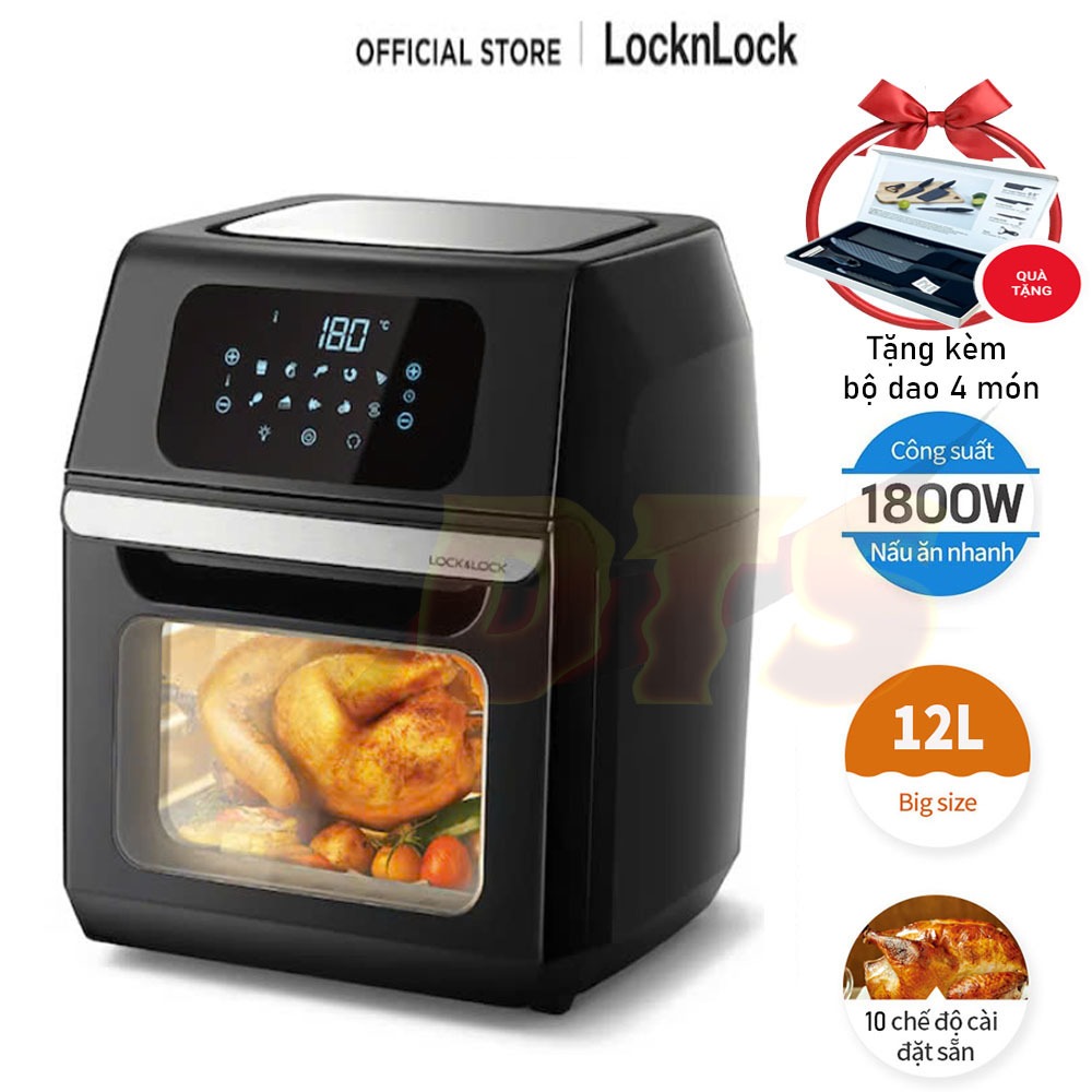 Nồi chiên không dầu LocknLock Chính Hãng, dung tích 12L EJF696BLK - Màu Đen