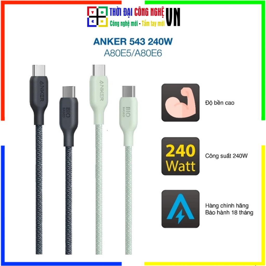 Cáp sạc nhanh Anker Powerline Flow A80E5 C to C 100W/2.0 Dài 0.9m/1.8m Bọc Silicone Mềm Mại (Bảo hàn