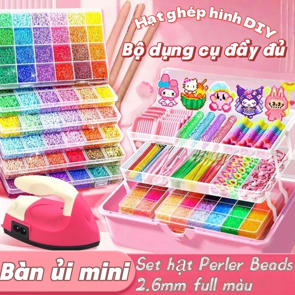 【Hạt Xếp 2.6mm】Bộ Hạt Nhựa Ủi DIY Nhiều Màu, Combo Đầy Đủ Kèm Phụ Kiện, Đồ Chơi Sáng Tạo Cho Bé