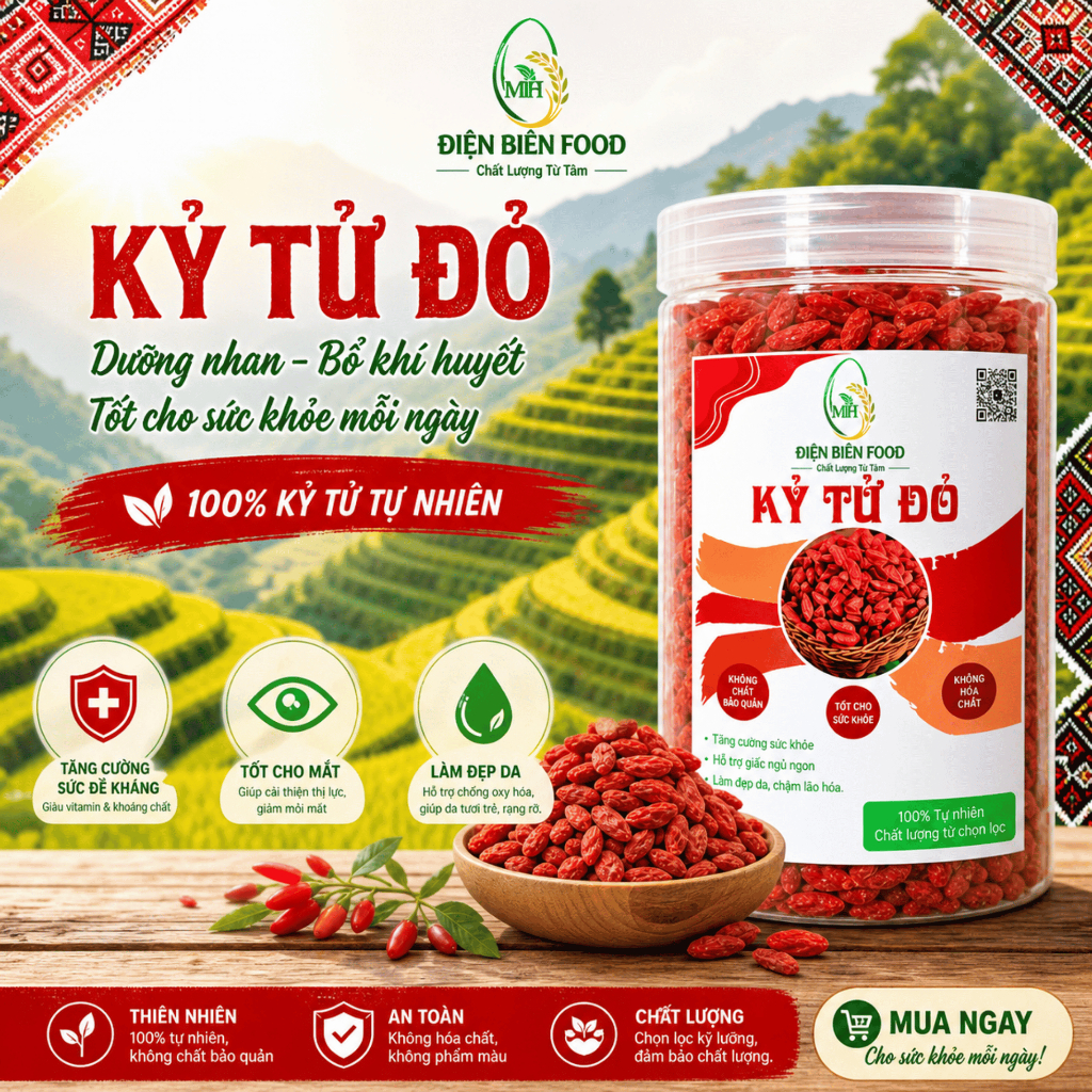 Kỷ Tử Đỏ, Câu Kỷ Tử Ninh Hạ Sấy Khô Hạt to đỏ khô sạch, dùng pha trà,dưỡng nhan, bổ gan, tăng cường thị lực