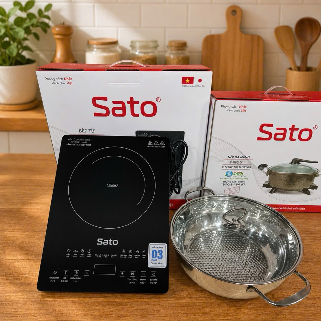 Bếp Từ Đơn Sato BT081.N Công Suất 2000W Mặt Kính Cường Lực Chống Xước Bảo Hành 3 Năm Tiện Dụng An To