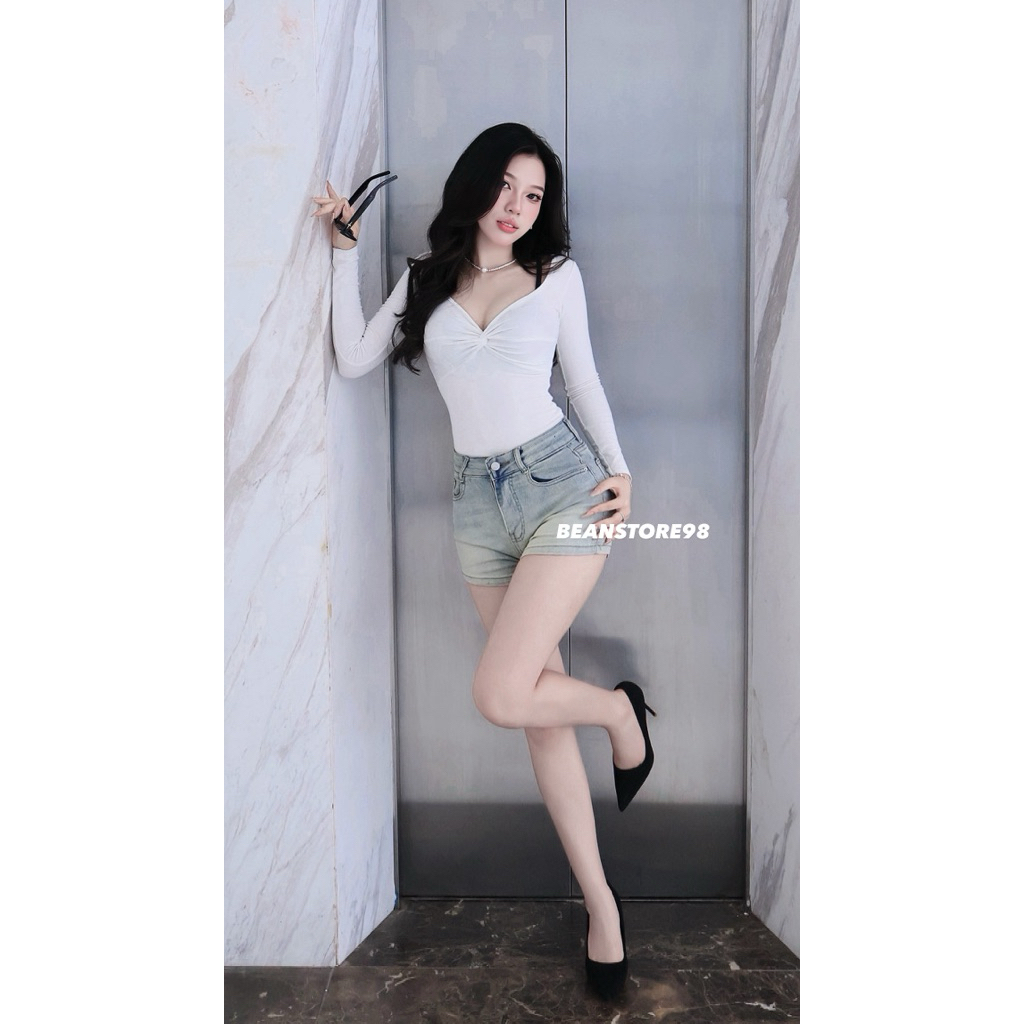 Quần Short Nữ Lưng Cao Dáng Ôm chất liệu Denim Co Giãn form Ngắn Quần Jeans Nữ dáng Ngắn Hach Dáng | BigBuy360 - bigbuy360.vn