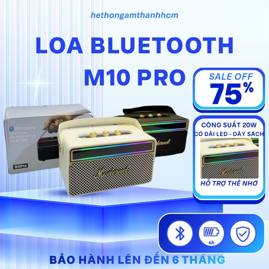 💎 Loa Bluetooth M10 Pro, công suất 20W, có dải Led sáng, nút điều chỉnh, tích hợp thẻ nhớ, BASS CỰC 