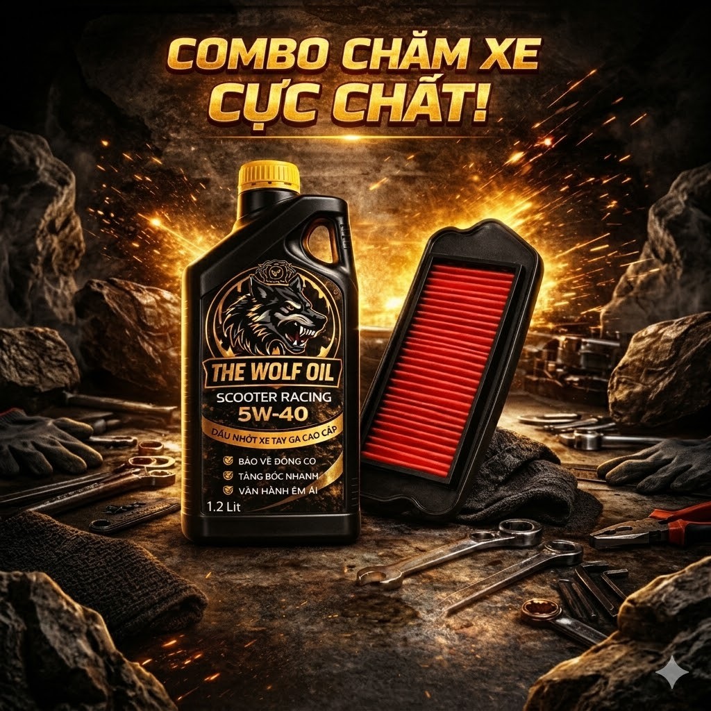 1 chai nhớt The Wolf Oil + 1 lọc gió mới