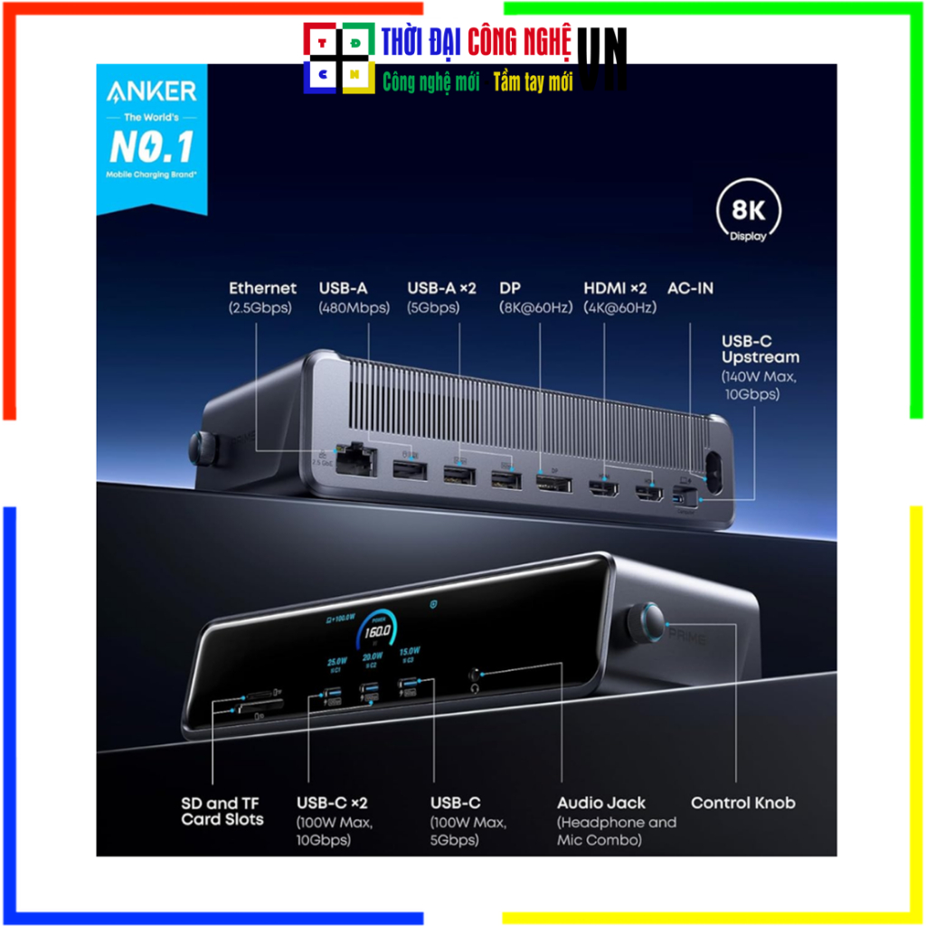 Trạm Sạc Anker A83B3 Prime 14-in-1 DL7400 | Hub USB C Cao Cấp | Hỗ Trợ Triple Display & DisplayLink 