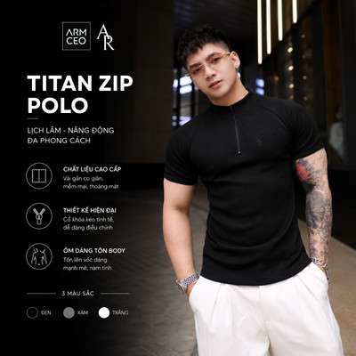 Áo thun vibe thể thao TITAN ZIP POLO by ARMCEO thiết kế raglan với chất liệu gân Rib Cotton -ART11
