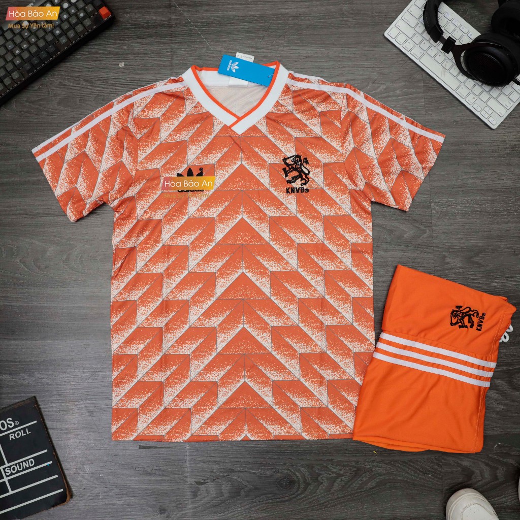 Bộ Quần Áo Bóng Đá, Đồ Đá Banh tuyển Hà Lan 1988 phong cách retro cổ điển màu cam vải thái fom âu