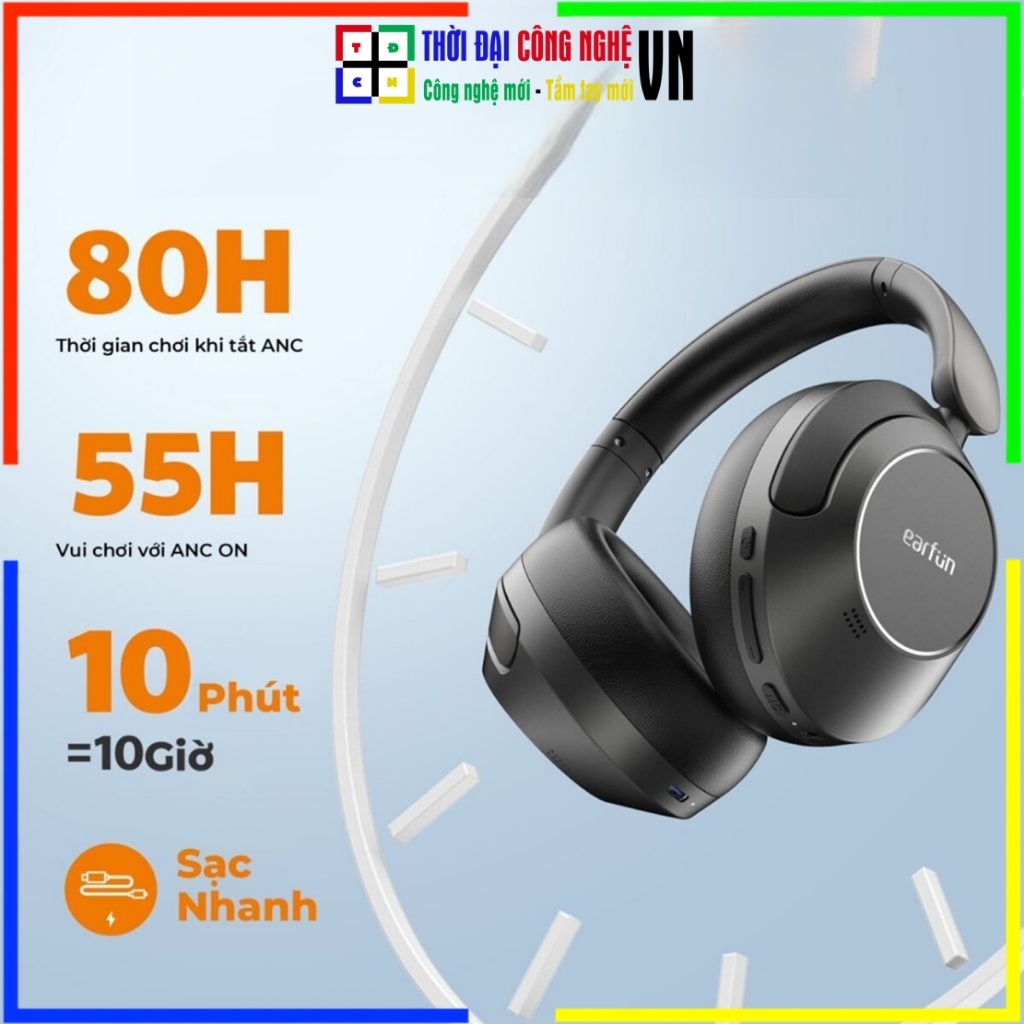 Tai nghe chụp tai Earfun Wave Pro Hi-Res, ANC 45dB, LDAC, Pin 80H, BT 5.3. BH 12 tháng chính hãng Ph