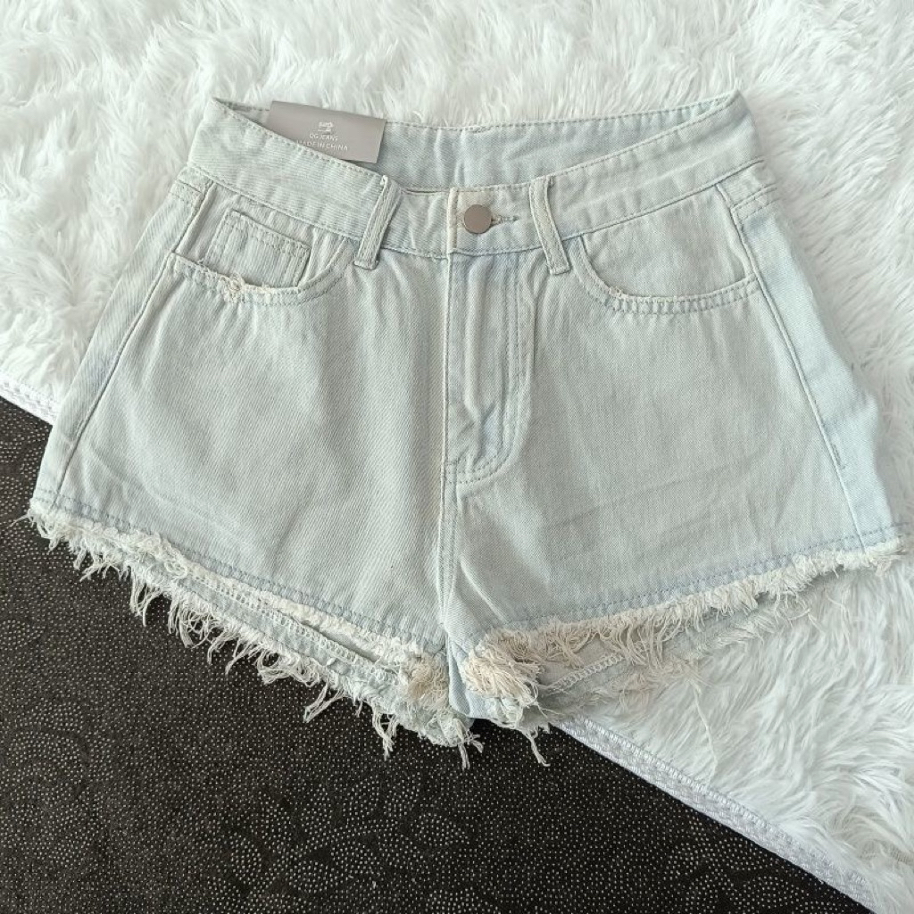 𝐘𝐮𝐫𝐢.𝐬𝐭𝐨𝐫𝐞 Quần Sooc Jeans Xanh Nhạt Pastel Tua Rua