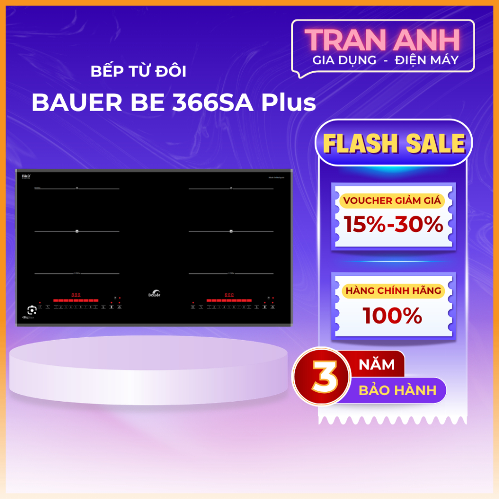 Bếp Từ đôi Bauer BE 366SA Plus | Bếp Điện Từ âm Inverter | Nhập khẩu Malaysia, BH 3 năm