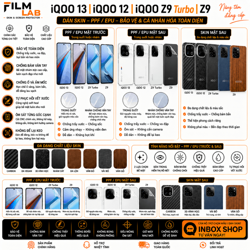 Miếng Dán PPF/EPU Full Màn & Lưng Cho iQOO 13 | iQOO 12 | iQOO Z9 Turbo | Z9  - Chống Trầy Tự Phục H