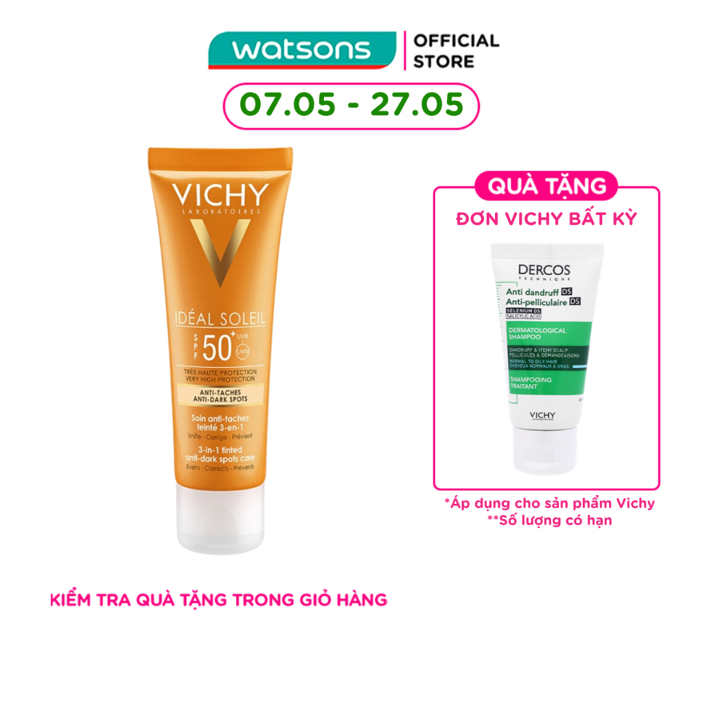 Kem Chống Nắng Vichy Ideal Soleil Ngăn Sạm Da, Giảm Thâm Nám SPF50 UVA + UVB 50ml