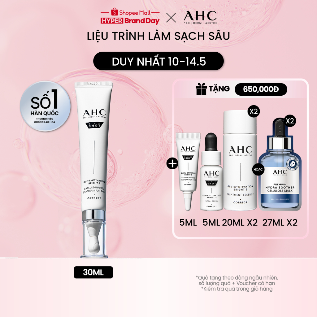 Kem mắt cho mặt mờ nám sáng da PROSHOT GLUTA-CTIVATION BRIGHT 3 AHC 30ML