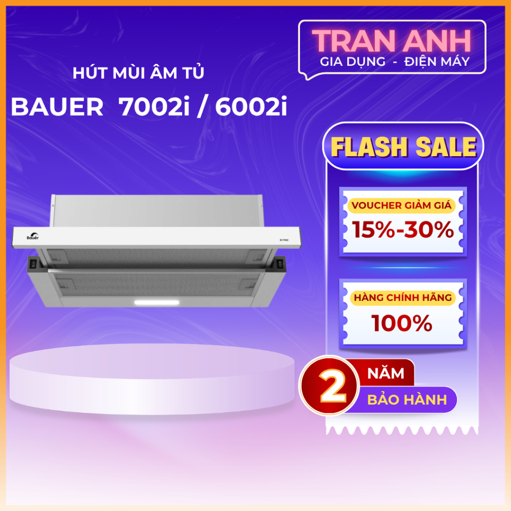Hút mùi Bauer BC 6002I | 7002I | Động cơ siêu khỏe Máy êm | Bảo hành chính hãng 2 năm