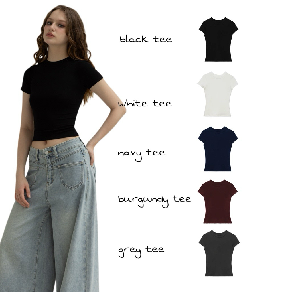 ( TEE-BASIC) Áo thun trơn, ôm sát cơ thể đơn giản | BAHYCHIC