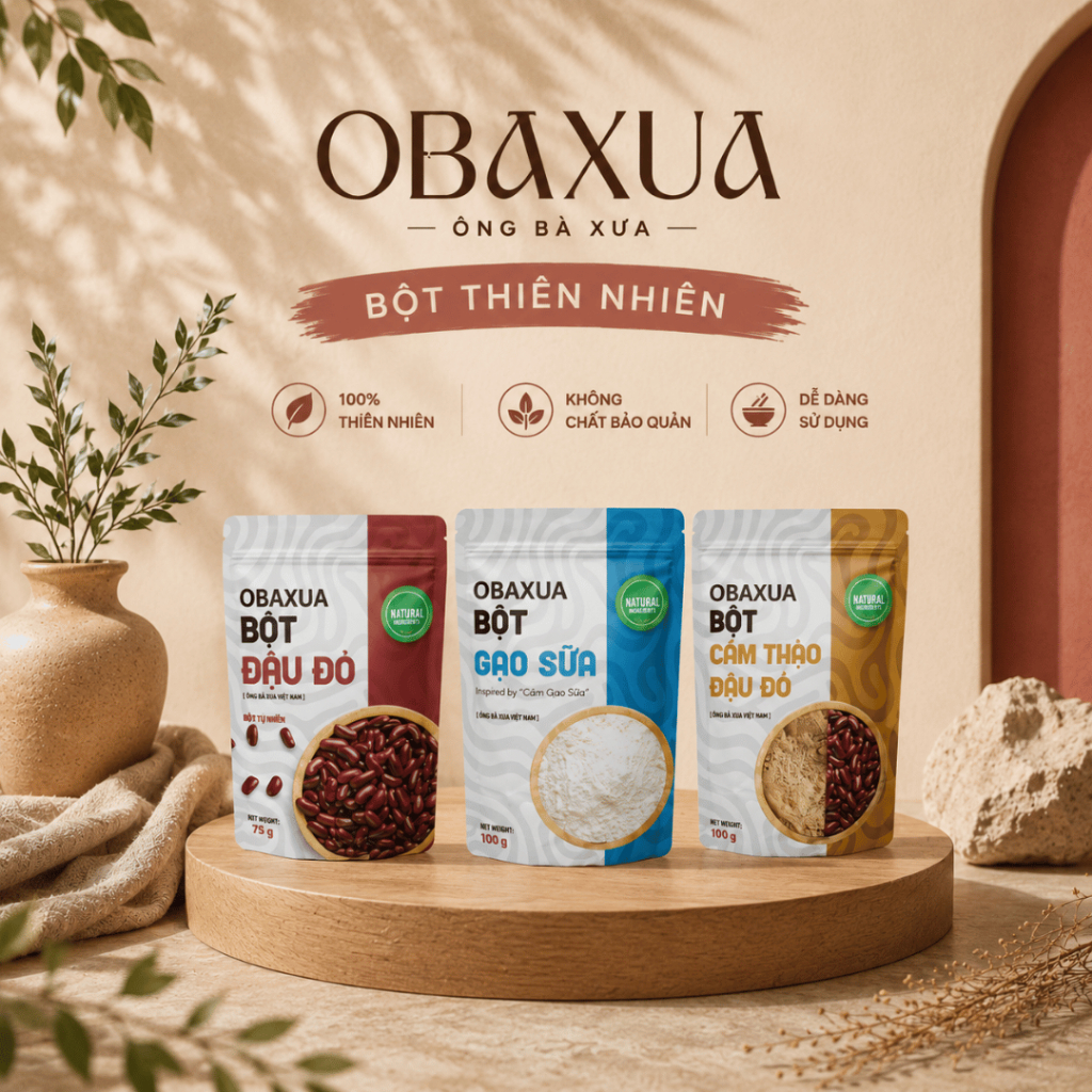 OBAXUA – Combo (Bột Đậu Đỏ 250g – Bột Cam Thảo Đậu Đỏ 250g – Bột Gạo Sữa 250g)
