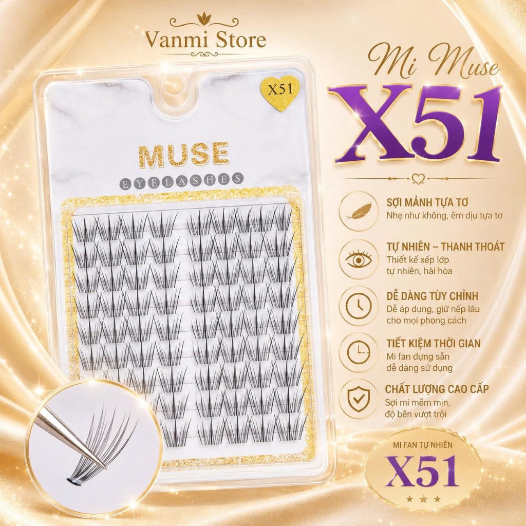 Mi Giả, Mi Cụm X51 MUSE, Mã Mi X51 Mi Tự Nhiên, Không Cứng Form  - Vanmi Store