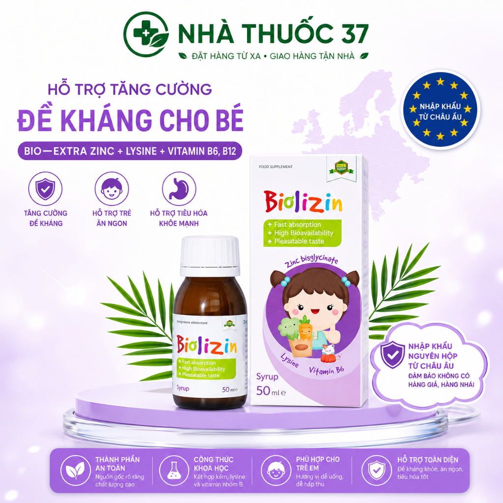 Biolizin Kẽm Hữu Cơ Lysine B6 Giúp Bé Ăn Ngon Tăng Đề Kháng Bổ Sung Kẽm Chai 50ml