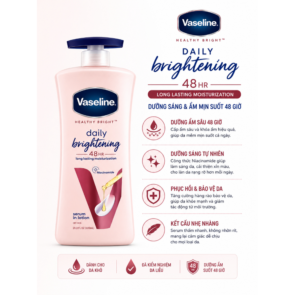 Sữa dưỡng thể dưỡng trắng da Vaseline 725ml