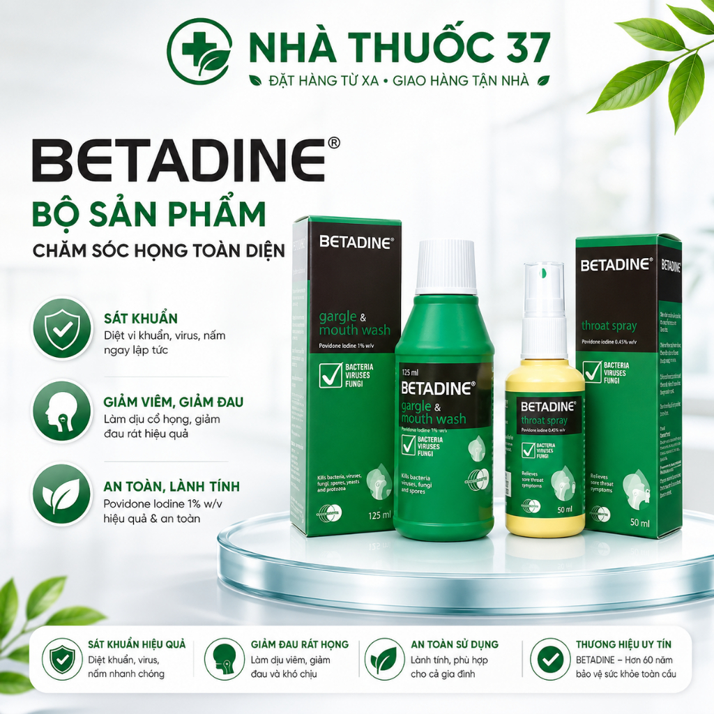 Dung dịch súc Miệng họng betadine 125ml
