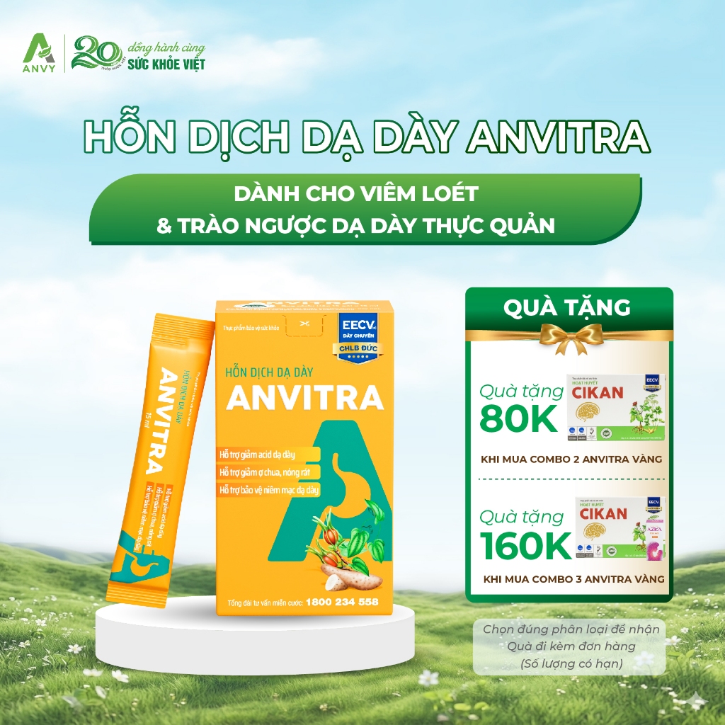 Hỗn Dịch Dạ Dày Anvitra - Dùng Cho Người Đau Dạ Dày, Viêm Loét & Trào Ngược Dạ Dày, Thực Quản - Hộp 15 góI