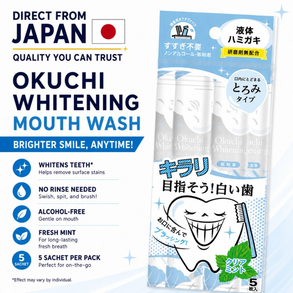 【Direct from Japan🇯🇵100% Authentic】Whitening Mouth Wash 5 sachets Alcohol-Free
