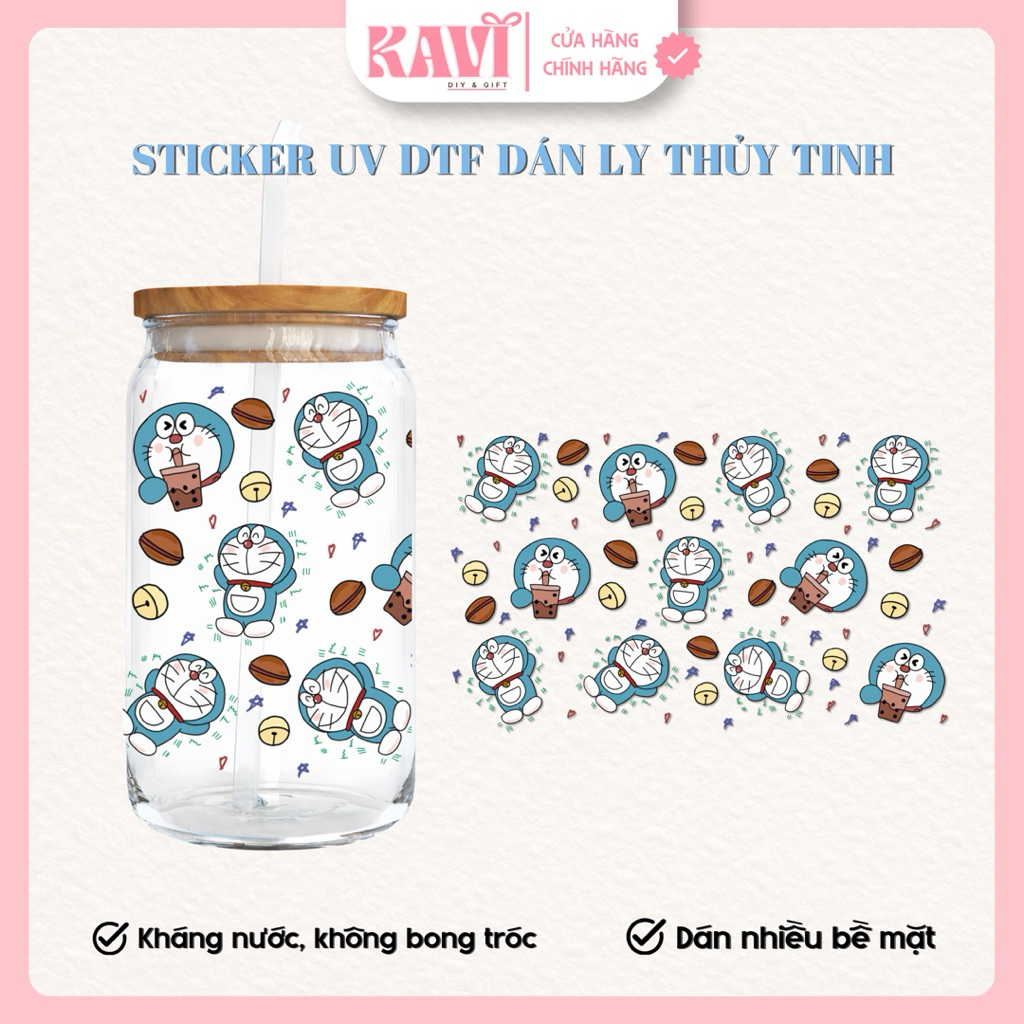 [16oz - Doraemon] Sticker UV DTF Chống Nước Dán Ly Thuỷ Tinh 16oz Decor Bình Nước | Doraemon