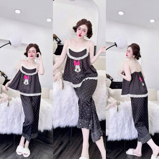 Bộ đồ ngủ,mặc nhà hai dây lửng 9 tấc phối ren,quần có túi lụa latin cao cấp freesize(40-65kg).