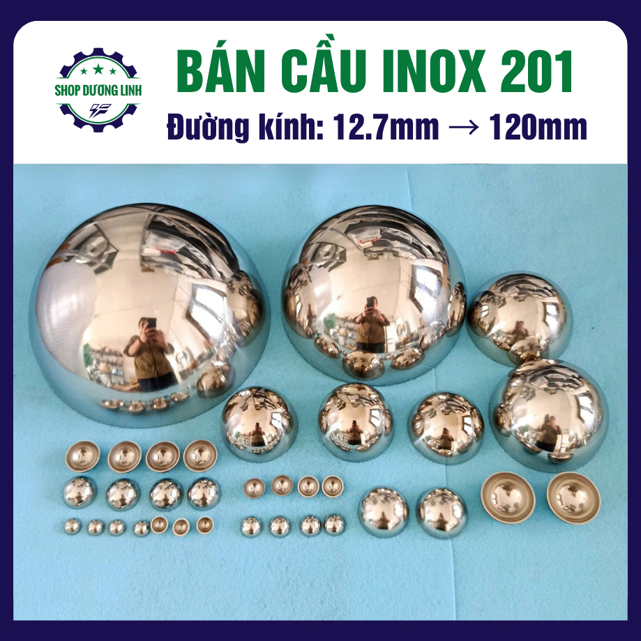 Bán cầu Inox201, hến inox trang trí đường kính từ 12.7mm đến 120mm (Inox201 dầy 1mm)