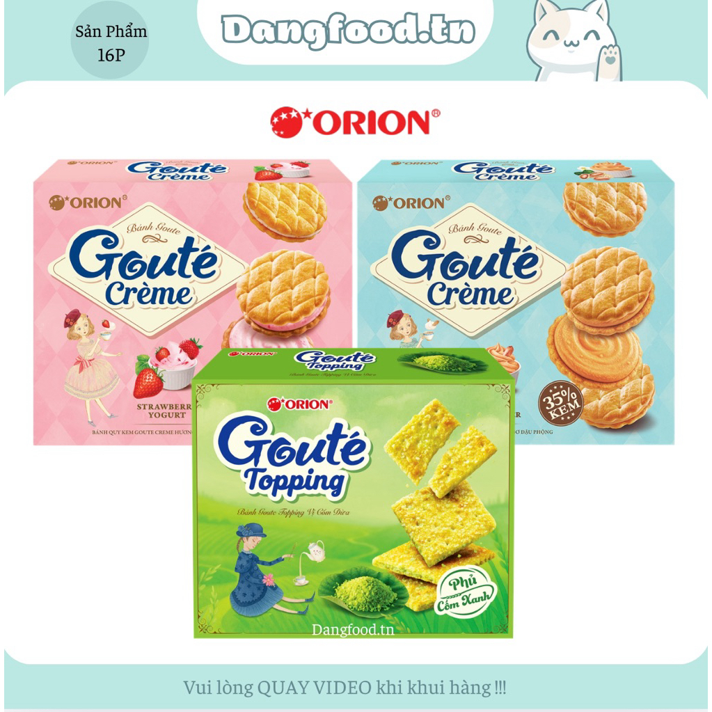 Bánh Quy Kem Goute Creme Orion Hương Vị Dâu Sữa Chua Và Bơ Đậu Phộng Hộp 16 Bánh