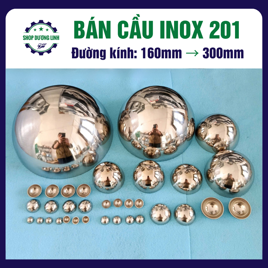 Bán cầu Inox201, hến Inox trang trí đường kính từ 160mm đến 300mm