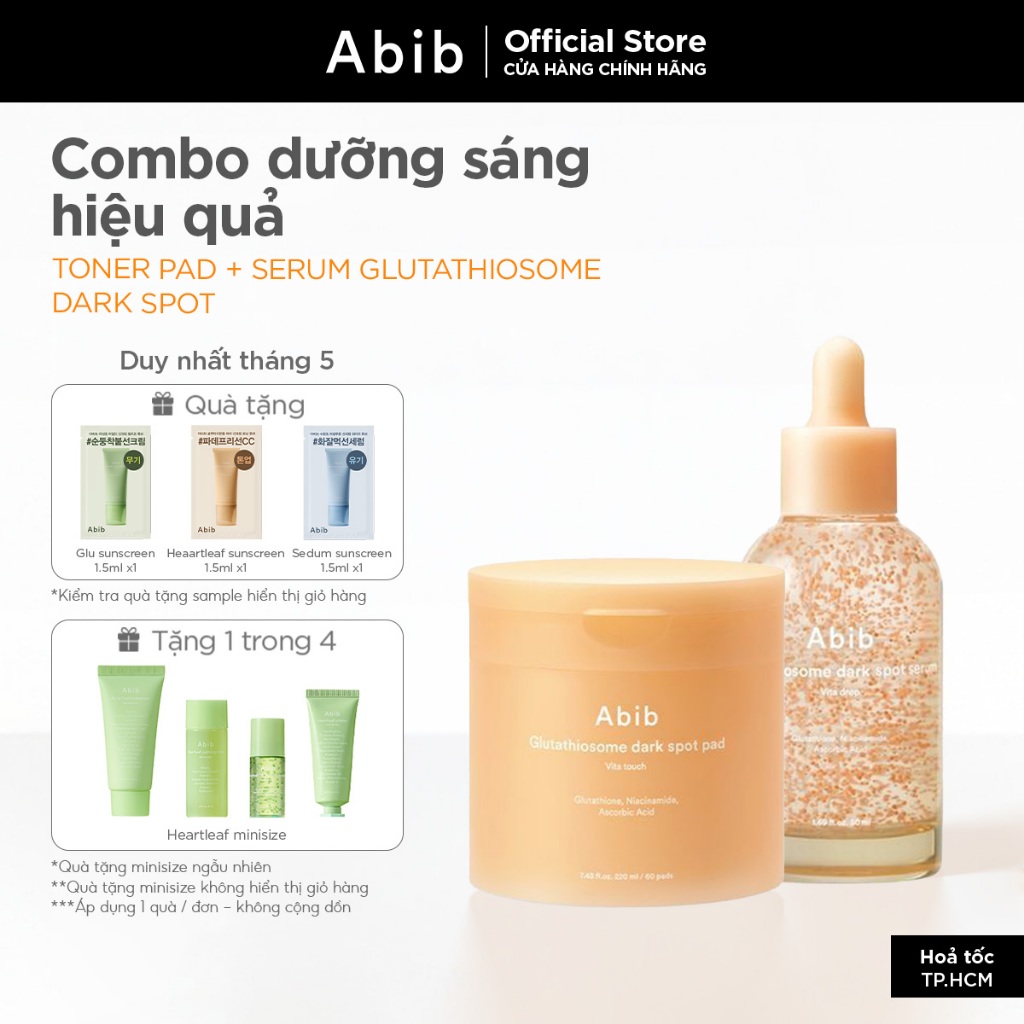 Bộ 2 sản phẩm Abib toner pad và serum dưỡng sáng da Glutathiosome Dark Spot