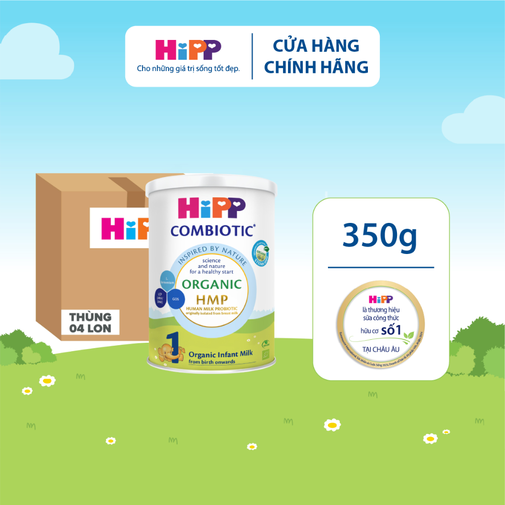 Thùng 4 lon sữa bột công thức HiPP 1 Organic Combiotic 350g
