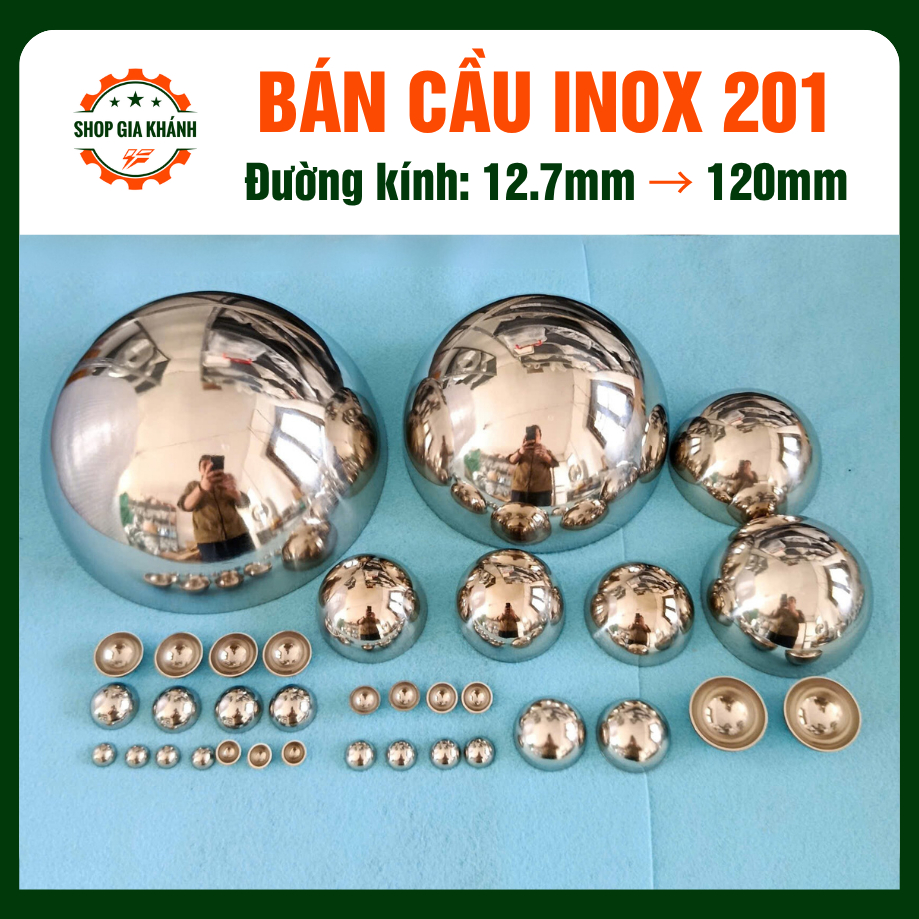 Bán cầu Inox201, hến inox trang trí đường kính từ 12.7mm đến 120mm