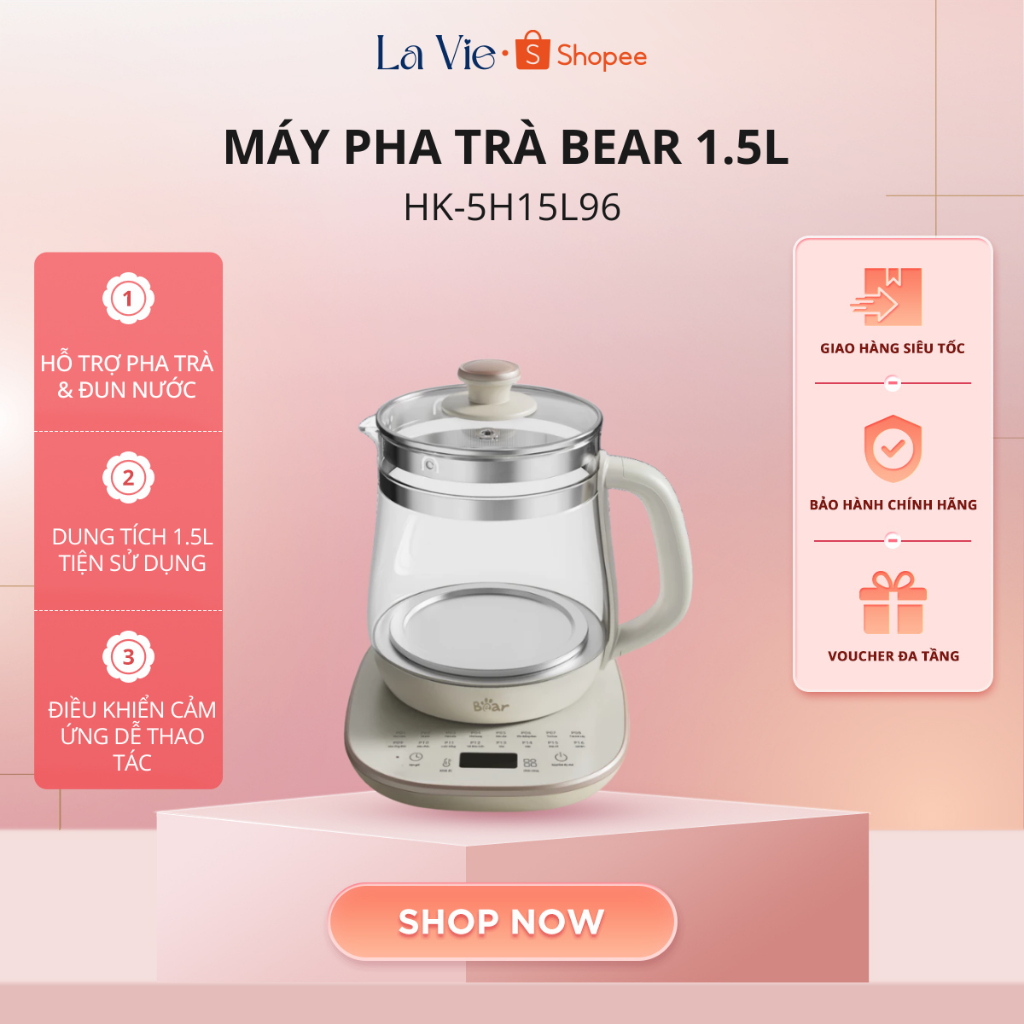 Máy Pha Trà Bear HK-5H15L96 1.5L – 16 Chế Độ – Điều Khiển Cảm Ứng | BH 18 Tháng