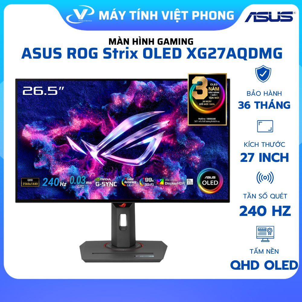 MÀN HÌNH GAMING OLED 2K ASUS ROG Strix XG27AQDMG 27"/2K/OLED/240Hz/0.03MS CHÍNH HÃNG BẢO HÀNH 3 NĂM