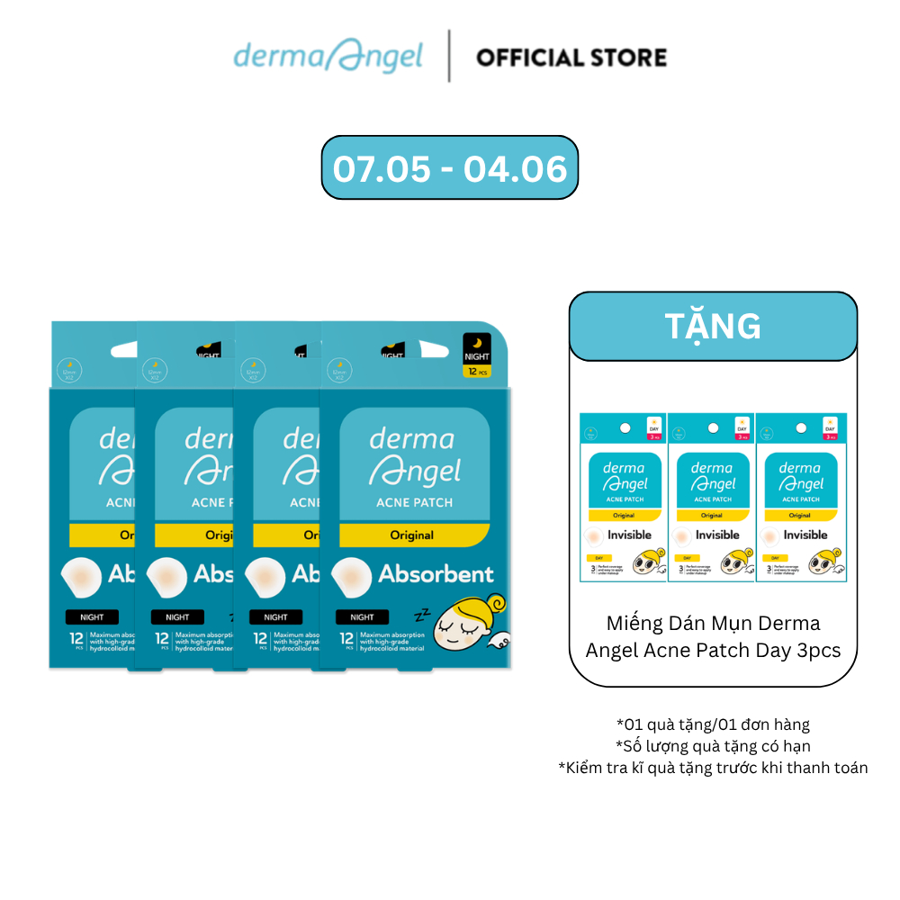 Combo 4 Miếng Dán Mụn Derma Angel (Không Tiệt Trùng) - Derma Angel Acne Patch Night 12
