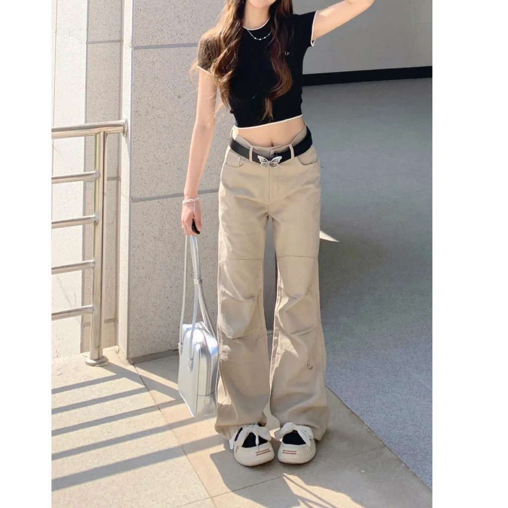 ✨ Quần Suông Ống Rộng Cạp Thấp  Style Y2K Hàn Quốc