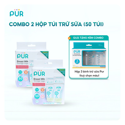 Combo 2 Hộp túi trữ sữa Pur + tặng Bộ 3 bình trữ sữa