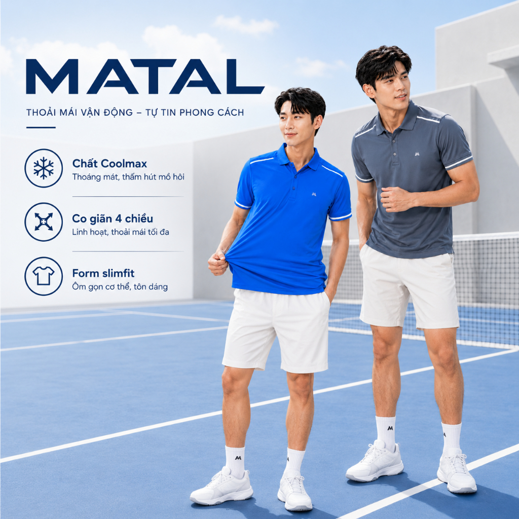 Áo Polo Nam MATAL Cao Cấp, Mặc Mát, Co Giãn Tốt, Form Slimfit Tôn Dáng