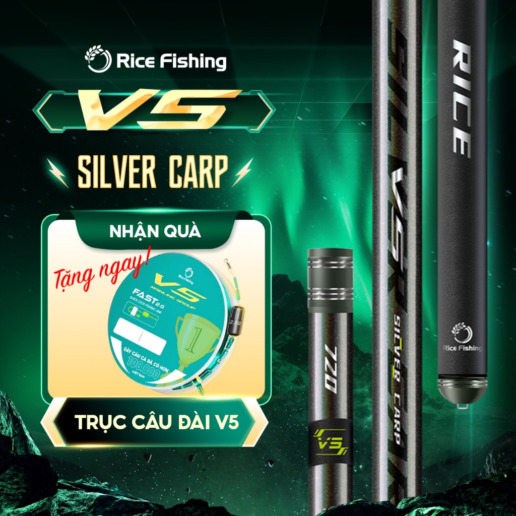 Cần câu đài V5 SILVER CARP RiceFishing chất liệu carbon cao cấp chuyên câu cá chép, cá mè CC-34