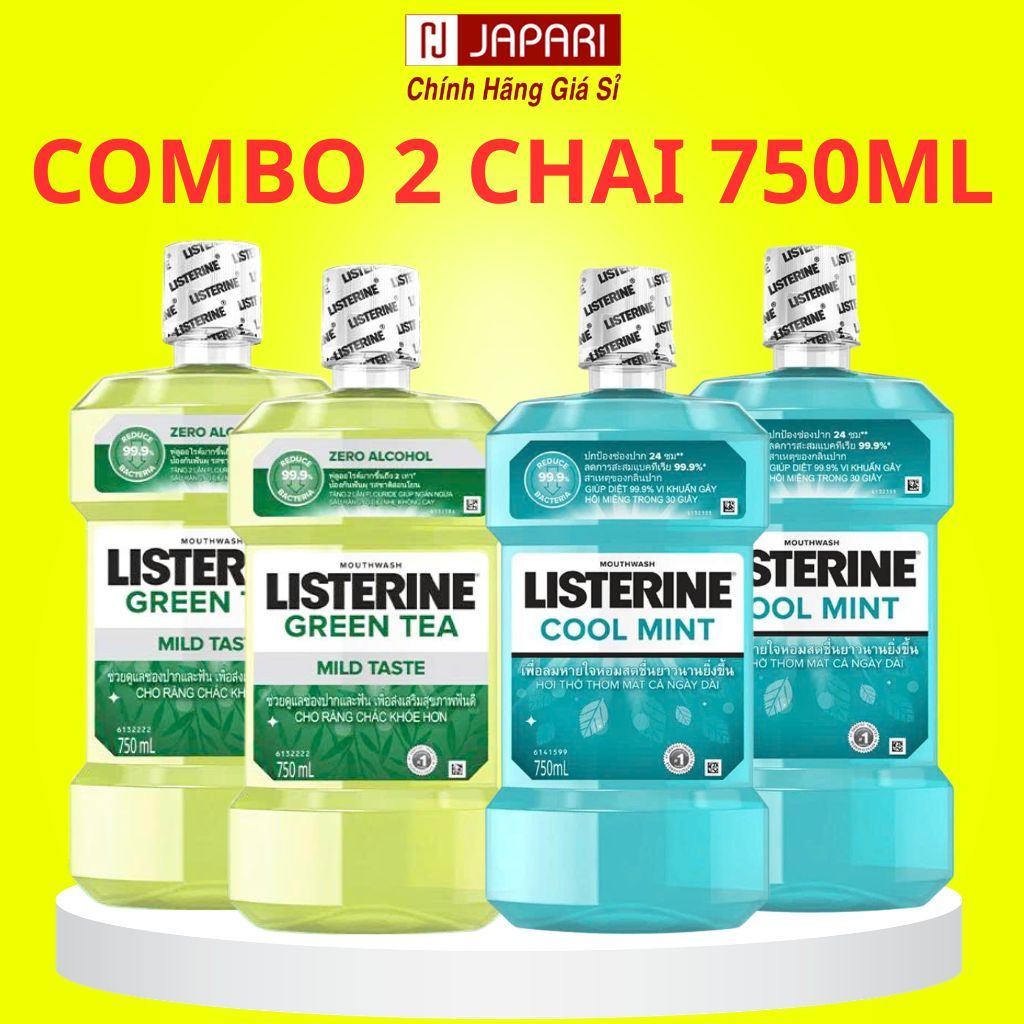 Nước Súc Miệng Listerine Cool Mint/Green Tea 250ml/750ml - Nước Xúc Miệng Bạc Hà Ngừa Sâu, Thơm Miệng - Japari
