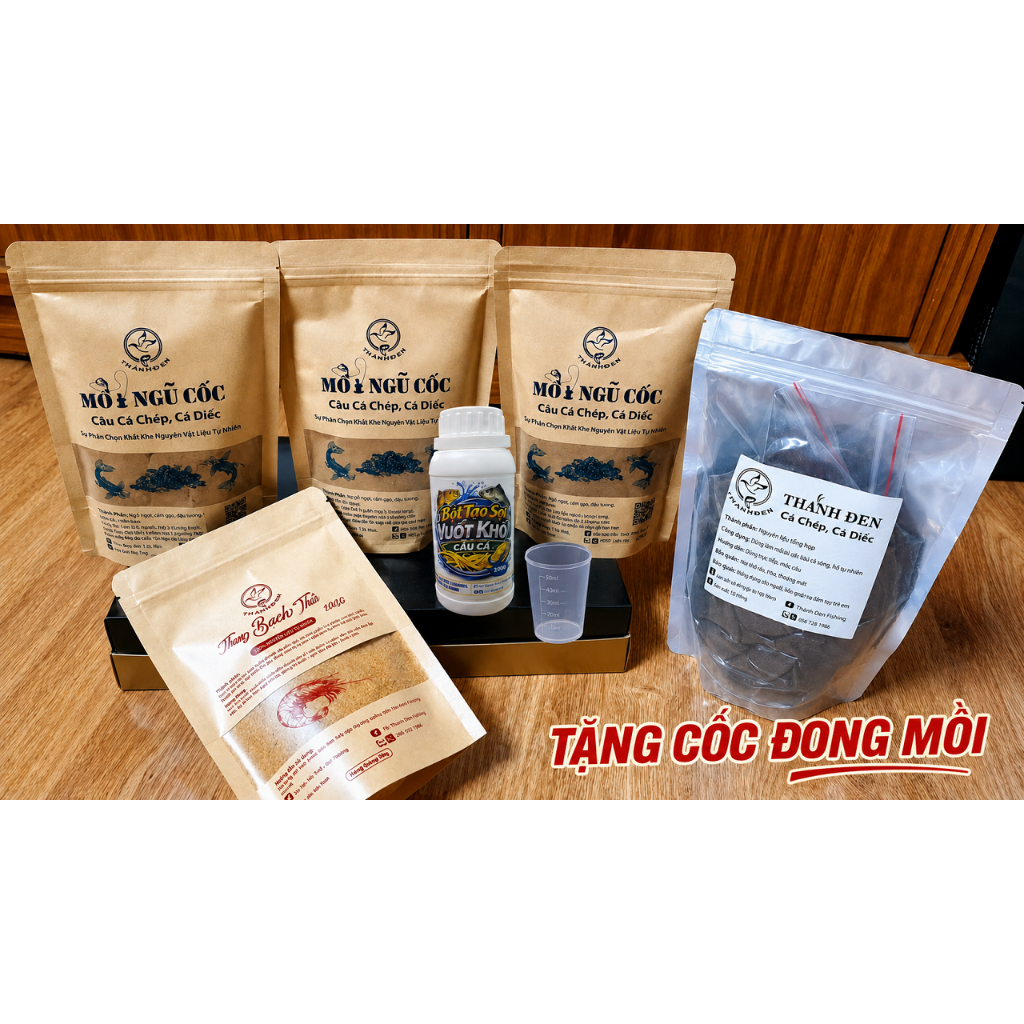 Combo mồi câu cá chép diếc tự nhiên và dịch vụ ( Tặng cốc đong mồi 50ml)