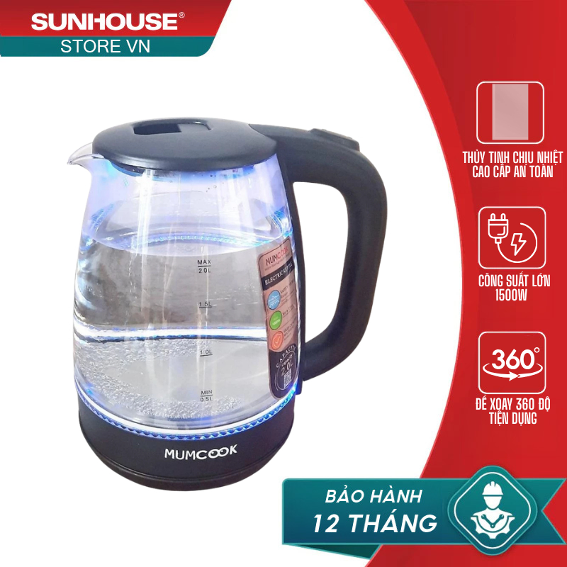 ST16 Ấm Siêu Tốc Thủy Tinh Đèn LED 2 Lít GUGKDD GD-ST16  - BH12 Tháng