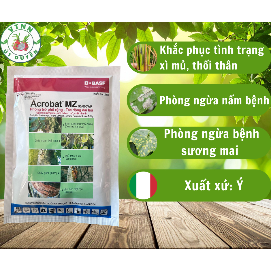 Acrobat Mz 90/600WP ngừa thối rễ, đốm lá, sương mai, phấn trắng. Gói 100gr
